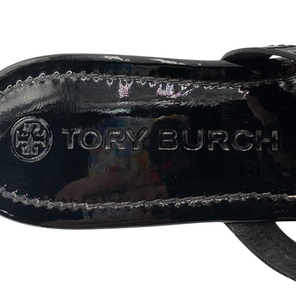 Tory Burch Miller Patent Leather Sandals Womens 10 Black Thong Logo - Picture 6 of 10